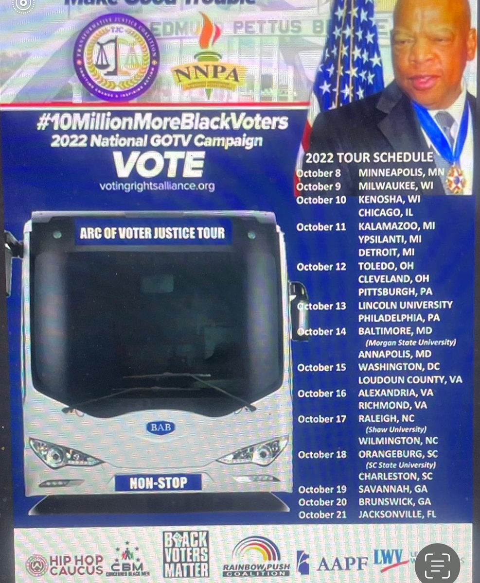 MEDIA ALERT! <a href="/NNPA_BlackPress/">NNPA</a> , <a href="/TJC_DC/">Transformative Justice Coalition</a>, <a href="/HipHopCaucus/">Hip Hop Caucus 🏁</a> <a href="/RPCoalition/">RainbowPUSHCoalition</a> <a href="/BlackVotersMtr/">Black Voters Matter Fund</a> <a href="/LWV/">League of Women Voters of the US</a> <a href="/AAPolicyForum/">African American Policy Forum</a> &amp; <a href="/CBMNational/">Concerned Black Men</a>, hold a press conf at 10amE Thurs, 10.6.22 <a href="/PressClubDC/">National Press Club</a> in the Peter Zenger Room, 13th Floor,529 14th St. NW,Wash,D.C. to officially kick off the 25-city tour!