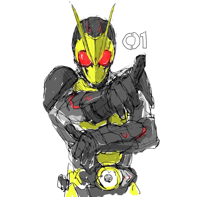 ゼロワンが発表になった時に描いたやつポーズも好きだった。アメコミカッコいいねー!  