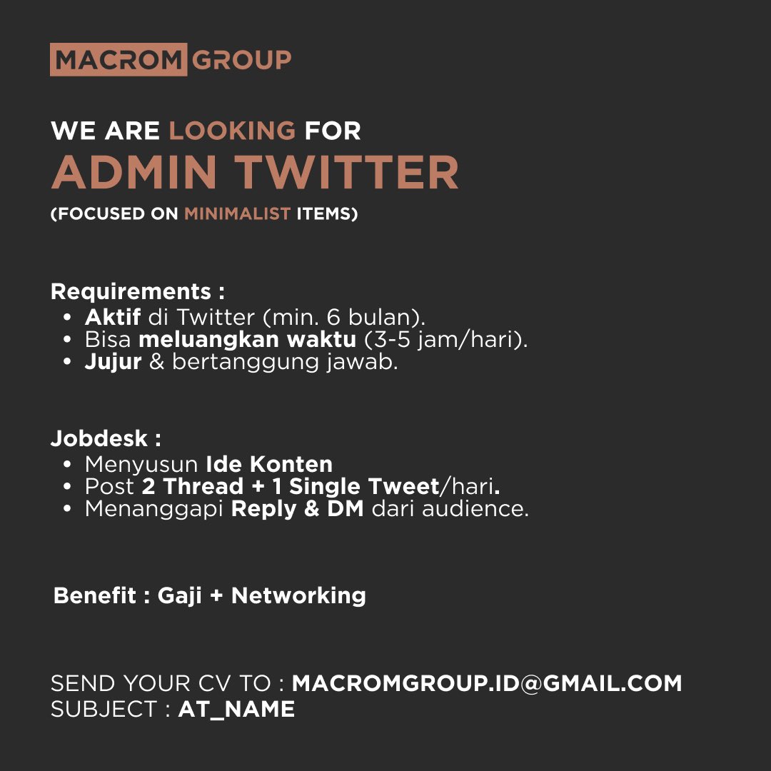 Halo, kami sedang membutuhkan kalian disini.

Untuk info lebih lanjut, bisa hubungi DM atau Email yang tertera yaa! 😊