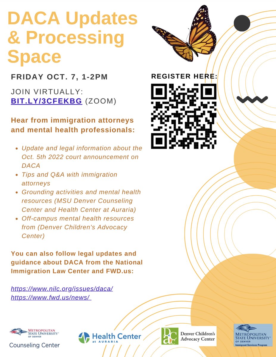 MSU Denver will continue to support our DACA community as we navigate the uncertainty. Community members interested in learning more about the Fifth Circuit ruling can virtually join a DACA Updates &amp; Processing Space this Friday Oct. 7 at 1pm at us02web.zoom.us/j/84341765885