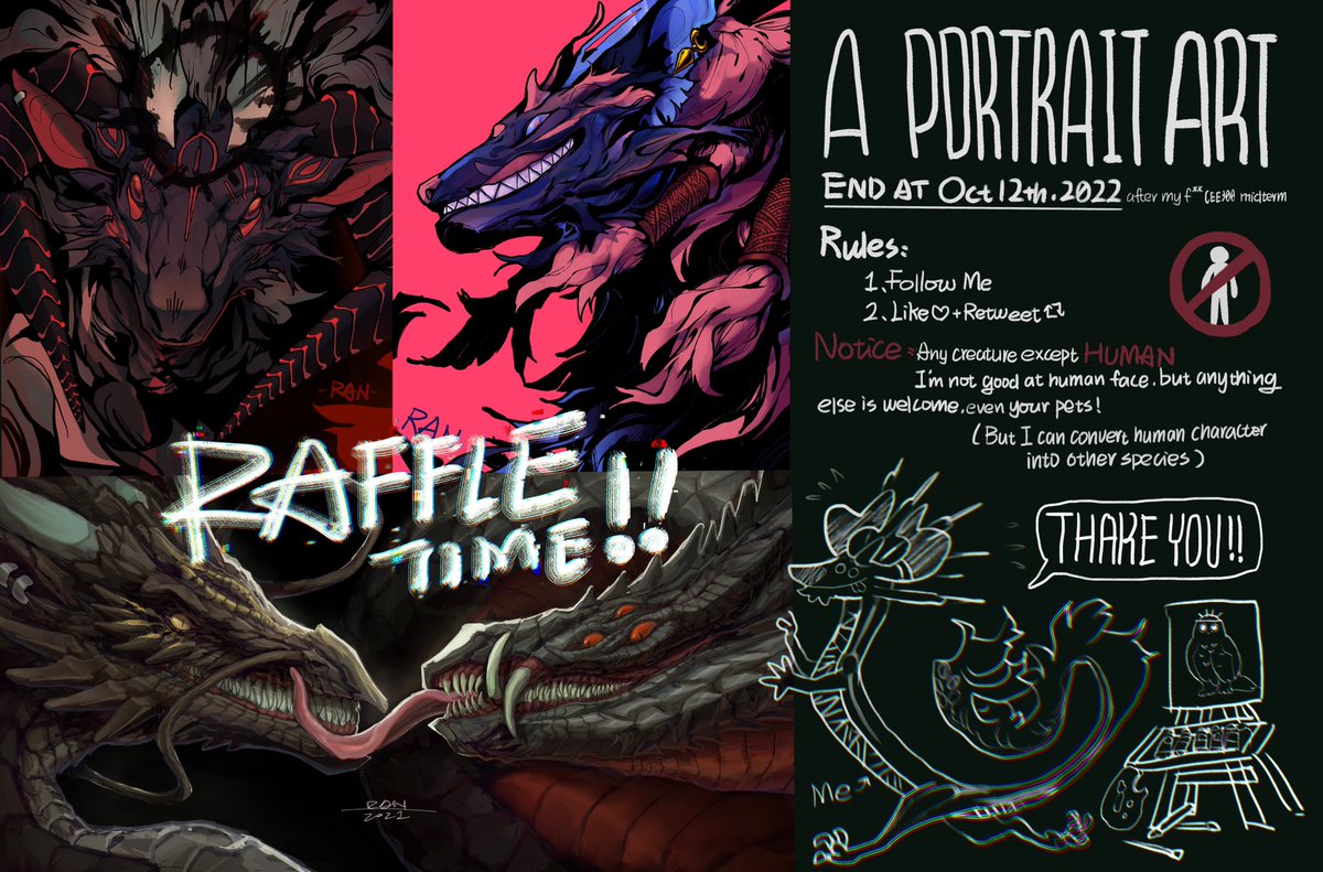 Portrait art raffle！！

Rules：
1. Follow me 
2. Like + retweet this tweet

Feel free to leave any comment！XD