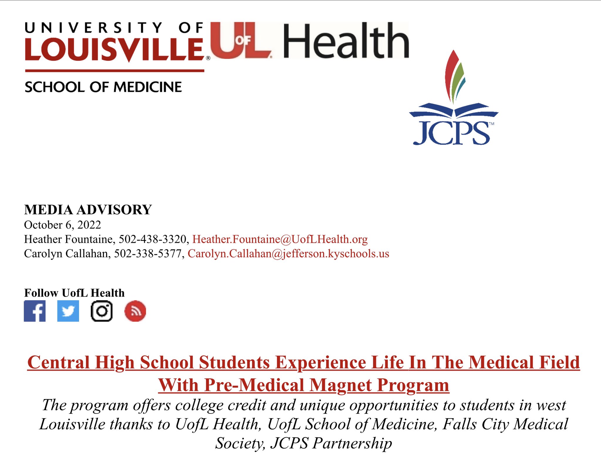 Central High School students in Pre-Medical Magnet Program receive