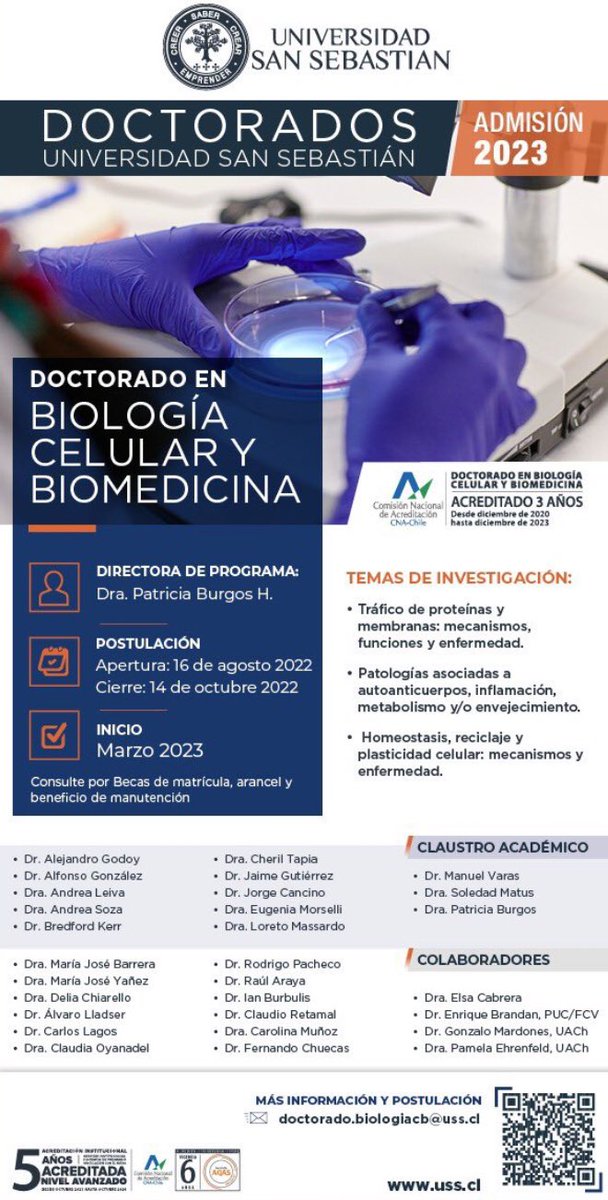 Si estás interesado en los procesos celulares que subyacen al desarrollo de enfermedades, esta es una excelente oportunidad de continuar tu formación en un ambiente académico y humano que promueve tu desarrollo científico. Quedan pocos días para postular
