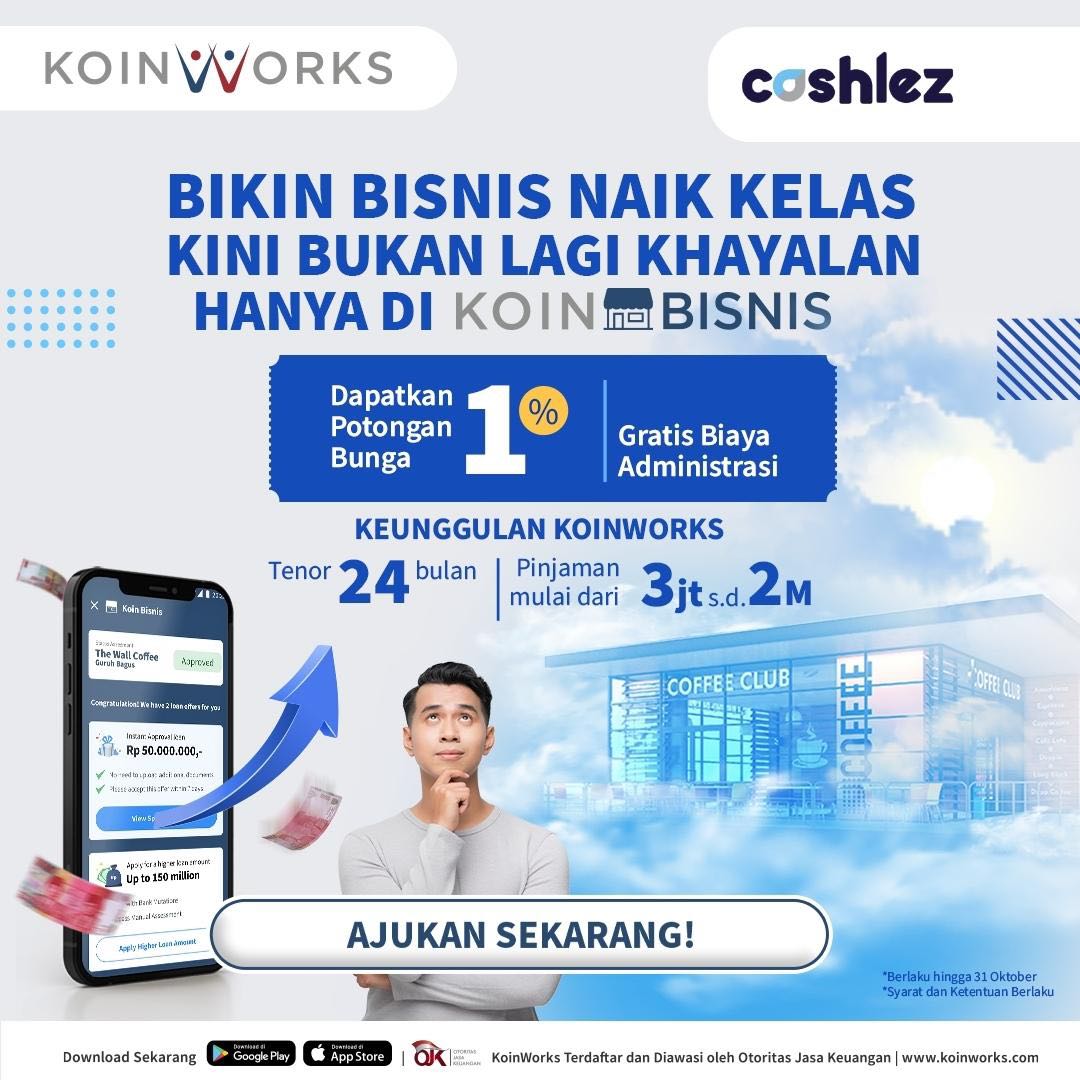 CashlezID's tweet photo. Akses permodalan masih jadi hambatan untuk bisnismu?
Tenang! Selama Bulan Oktober 2022, Program KoinBisnis dari @KoinWorks menghadirkan layanan pendanaan hingga Rp2 Miliar dengan potongan bunga 1%!
Untuk info selengkapnya kunjungi: https://t.co/857DO5o8qP
#Cashlez
#KoinWorks https://t.co/Z1oMfMZ7w6