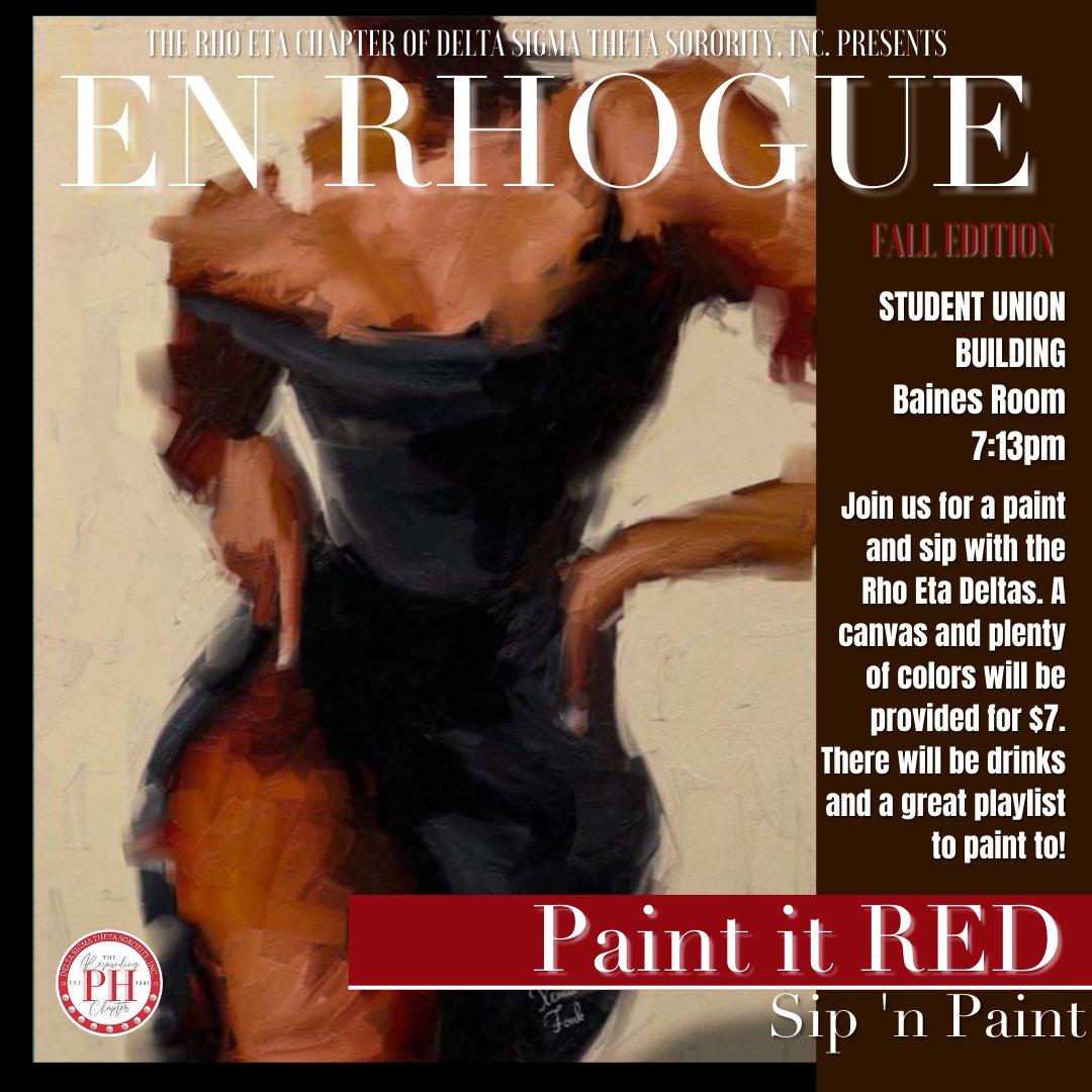 RhoEtaDeltas's tweet image. Come show your artistic side at Paint it RED tomorrow at 7:13! 

The registration link will be up in the bio, sign up quick before spots fill up! 

Ask any of your Rho Eta Deltas for any questions! #DeltaWeek