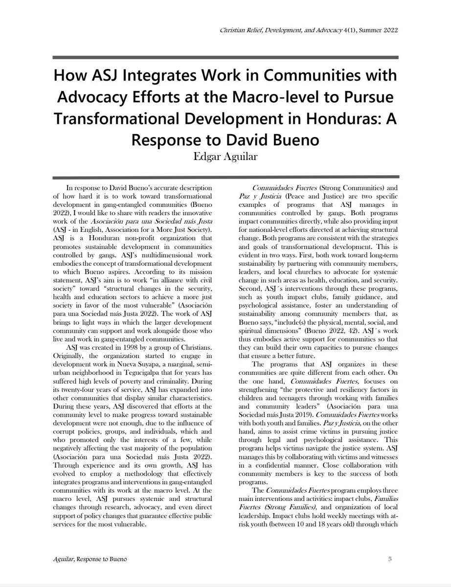 EdgarAAguilar's tweet photo. I wrote an article for Christian Relief, Development, and Advocacy. I share about the work of @asjhn1 to pursue #transformationaldevelopment in gang-entangled communities in Honduras. https://t.co/1hLn2Gy3MX https://t.co/vq3su07e56