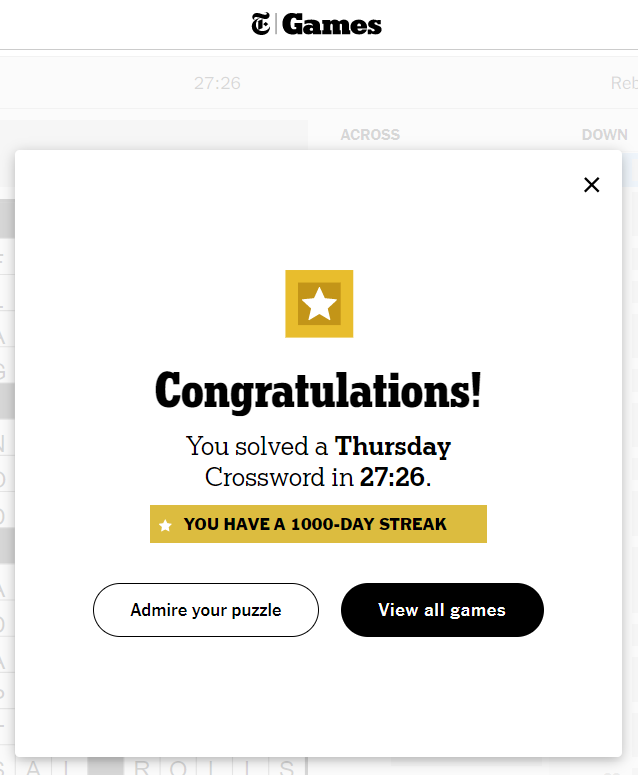 Happy 2.74th crossword-iversary to me! 

<a href="/NYTGames/">New York Times Games</a>