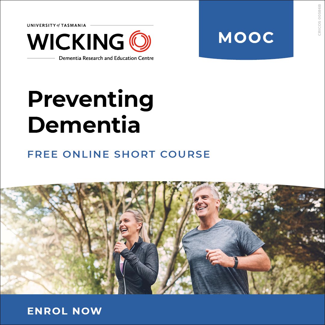 Want to learn more about risk factors for dementia and what you can do to modify your own risk? The Preventing Dementia free online courses opens today!

Enrol now and join thousands of other participants: mooc.utas.edu.au/i/PDMOOC