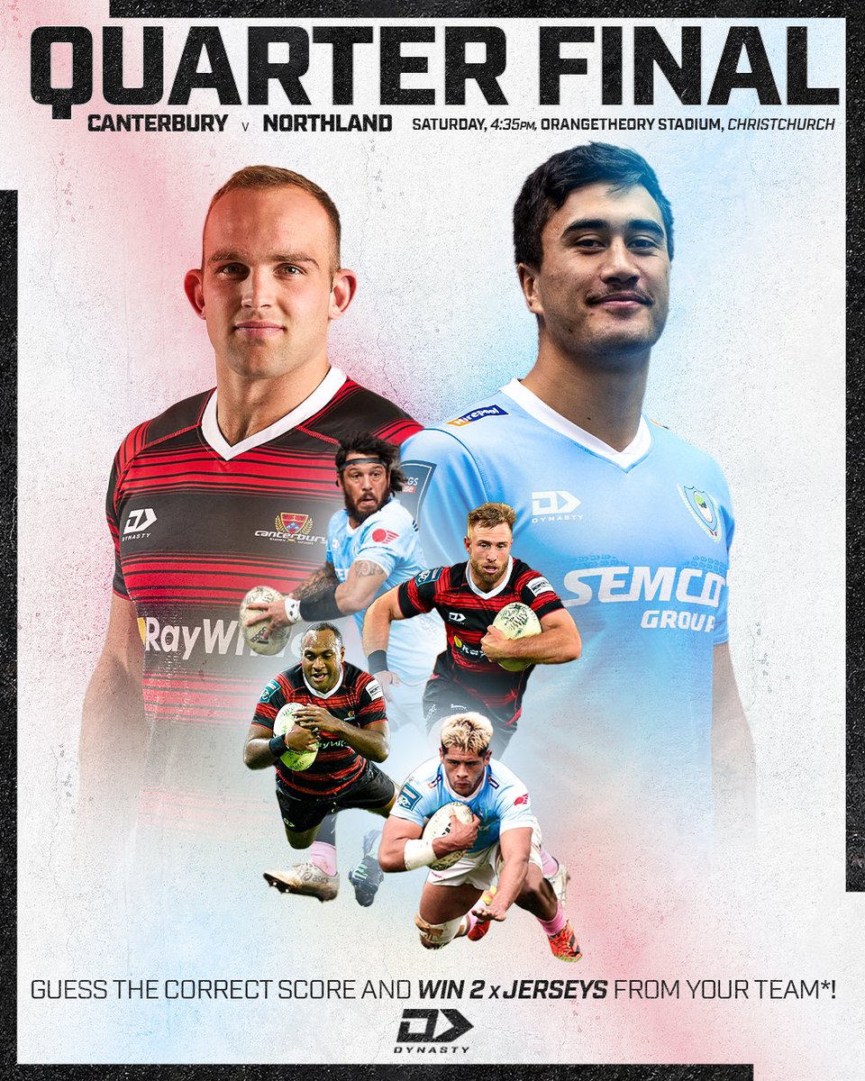 dynasty_sport's tweet photo. 👇👇Let us know your score predictions for this weekends @BunningsNPC Quarter Final, and if you’re right, we’ll give you 2 jerseys from your favourite team! (*Either @crfu or @RugbyNorthland)
Good luck whānau! 🤝
#BunningsNPC #Northland #Canterbury #CANvNOR https://t.co/ZfHTa9LCw4