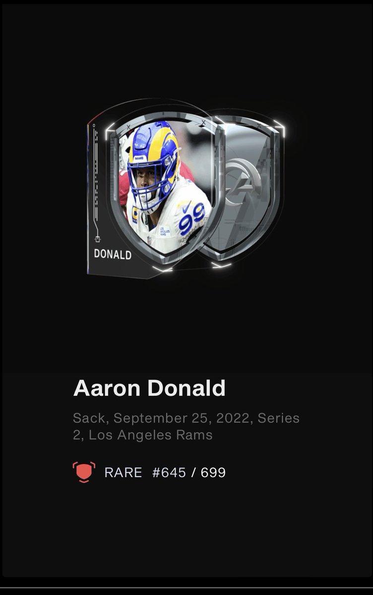 conradical024's tweet photo. Stoppers and Specialists reward pack. Season 2 drop 1. Pulled an Aaron Donald for my rare! Stoked! @NFLALLDAY #nflallday #nfl #nft #allday #rewardpack #maxpacks #challengecompleted https://t.co/TuSCKGV45P