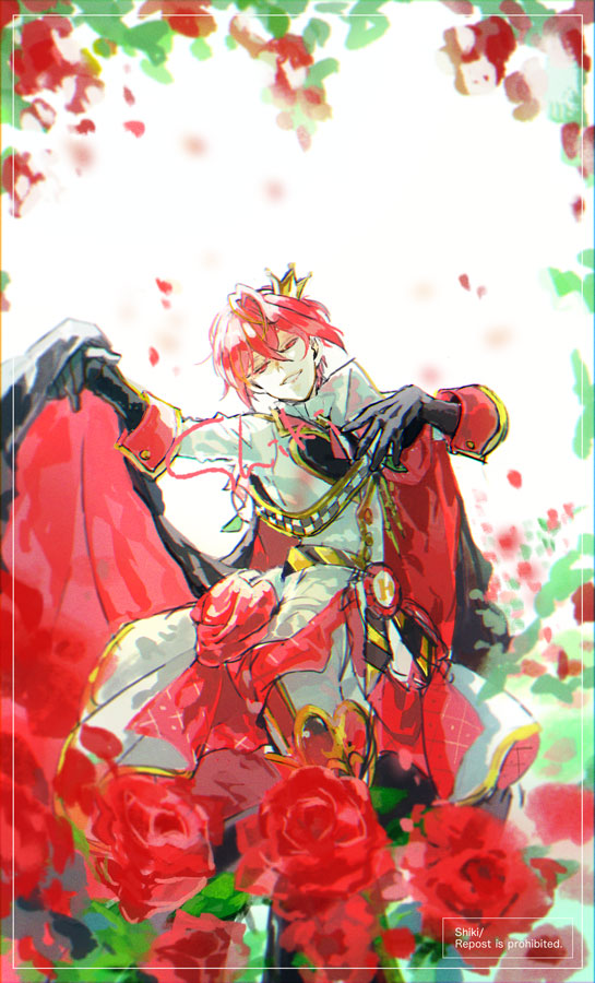 1boy rose male focus flower crown red hair red flower  illustration images