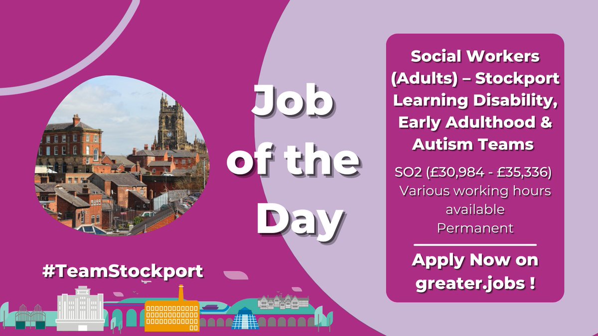 Are you an enthusiastic and #ExperiencedSocialWorker who can support our Learning Disability, Early Adulthood or Autism Teams?

Find out more and apply today! 👉 orlo.uk/VyJxv

#TeamStockport #StockportJobs #SocialWorkCareers #AdultsSocialWork