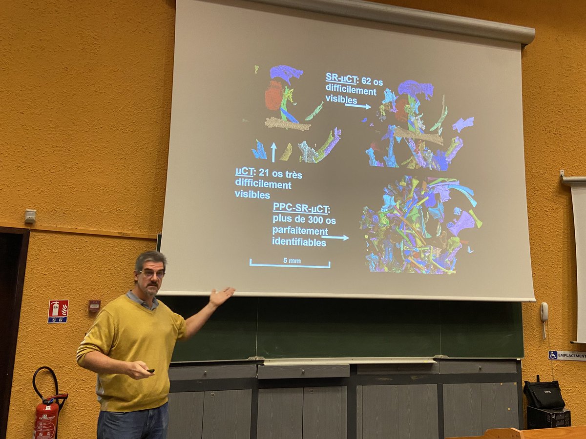 CloWaltz's tweet image. Paul Tafforeau de @esrfsynchrotron présente la nouvelle ligne de lumière #BM18 utilisée pour la #tomographie #multiresolution en contraste de phase lors de la journée #Imageriescientifique organisée par @GrenobleINP #CMTC #CEMAM