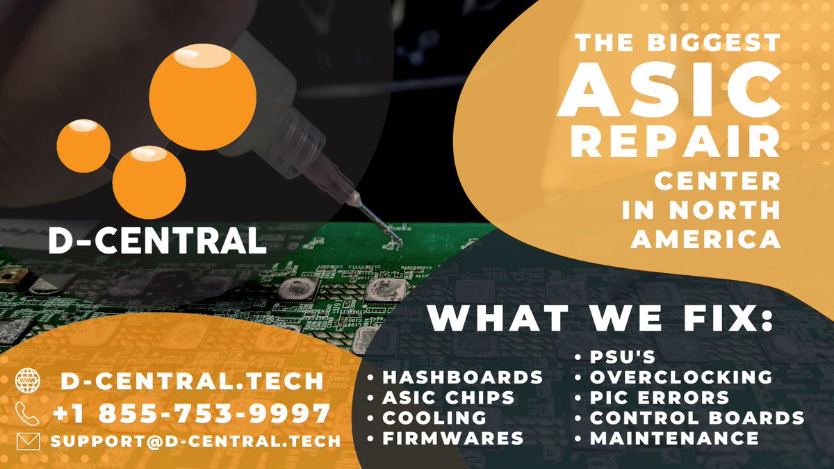 DCentralTech's tweet photo. The biggest ASIC repair center in North America. We offer repairs on #Hashboards #AsicChips #Psu #PicError #ControlBoards https://t.co/w8h5s4ciY5