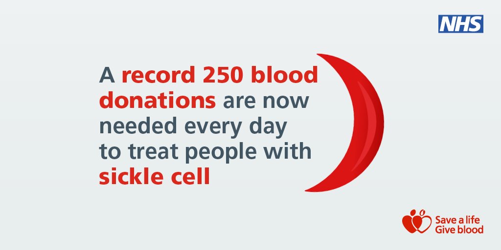 GiveBloodNHS's tweet photo. A record 250 donations are now needed every day to treat people with sickle cell.

We’re urgently calling for more donors of Black heritage to come forward as ethnically matched blood provides the best treatment.  

Find out more ➡️ https://t.co/Br15yPWjcn

#InOurBlood https://t.co/T9SMiRJKxa