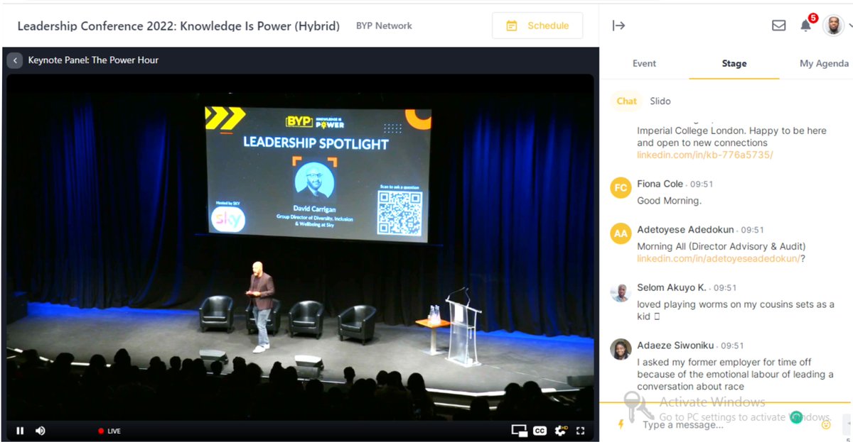 oluwafemilayan's tweet image. David Carrigan speaking at @BYP Network Leadership Conference '22
Group Director of Diversity, Inclusion and Wellbeing at Sky

Join us virtually:
lnkd.in/dwzkJF3Z
#BYPConference
#BYPKnowledgeIsPower
#diversity #diversity #wellbeing #network #inclusion #leadership