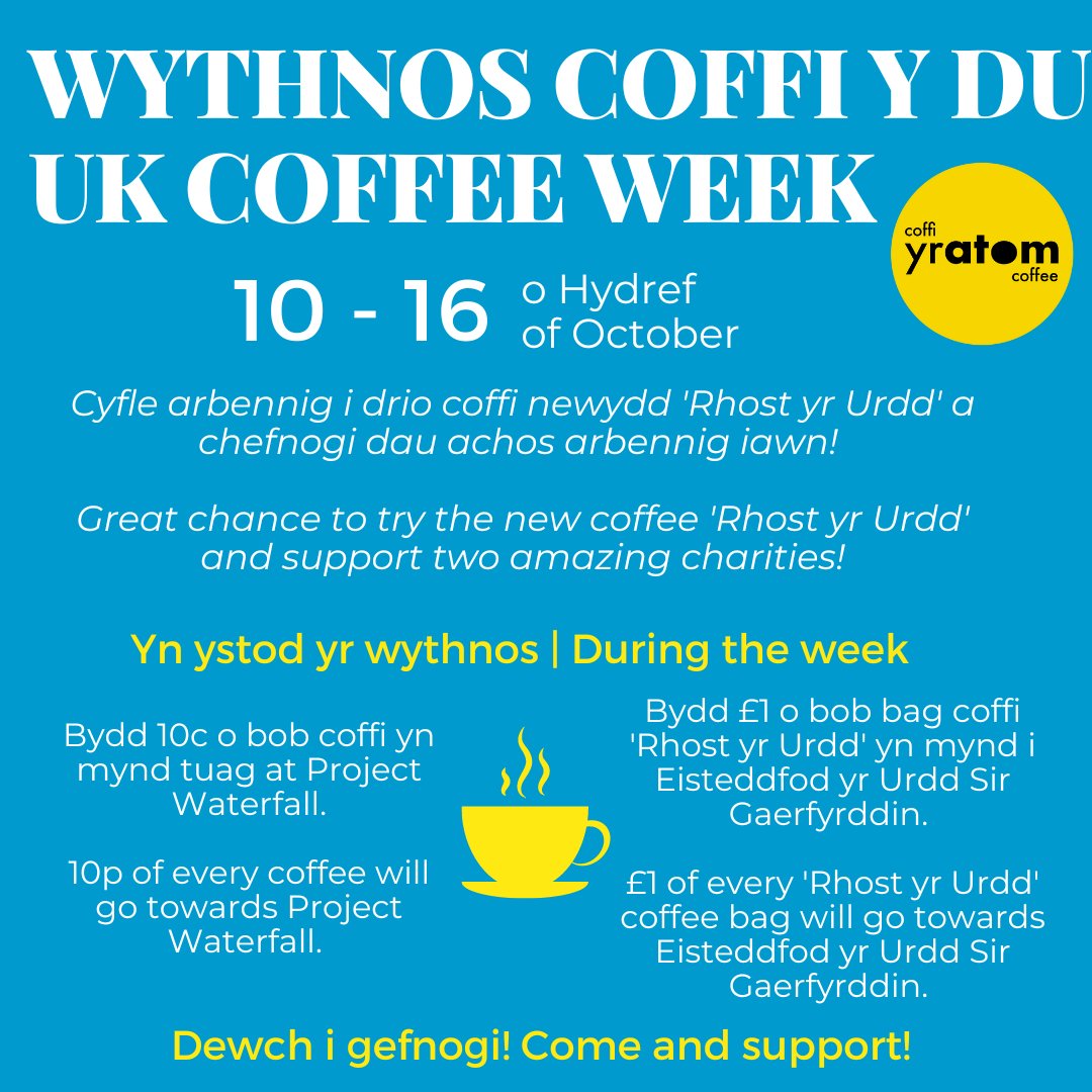 WYTHNOS NESAF 👇☕

Oriau agor y caffi | Cafe opening hours

Dydd Mawrth | Tuesday - Dydd Gwener Friday
10-3pm

Dydd Sadwrn | Saturday 
10-2pm

#caffi #coffi #rhostyrurdd #eisteddfod #UKCoffeeWeek 

<a href="/drindoddewisant/">Drindod Dewi Sant</a> @MenterGSG <a href="/yr_egin/">Canolfan S4C Yr Egin</a> <a href="/CarmsCouncil/">Cyngor Sir Gâr</a> <a href="/caffir_atom/">Caffi'r Atom</a>