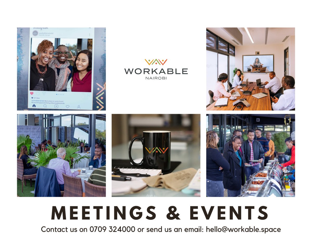 Looking for a venue to host your next meeting or event? Give us a call on 0709 324000.

#coworkingspace #MeetingsAndEvents #experiencethedifference #WorkableNairobi