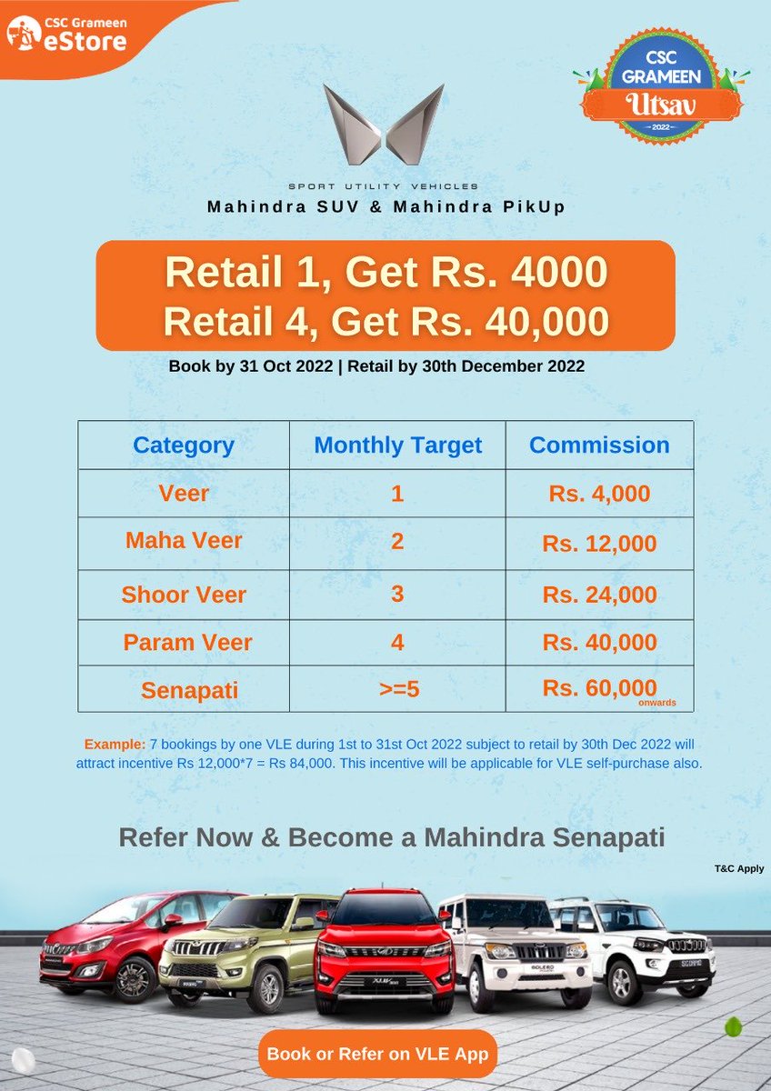 rajakishore_j's tweet photo. Great opportunity for estore MBAs VLEs to earn big retail 1 earn RS.4000 retail 4 earn RS.40,000 ⁦@CSCegov_⁩ ⁦@CSCeStore⁩ ⁦@ceo_csc⁩ ⁦@CSCUttarPradesh⁩ ⁦@OdishaSpv⁩ ⁦@BiharCsc⁩ ⁦@cscrajasthan⁩ ⁦@CSCGujarat⁩ ⁦@CSCMaharashtra⁩ https://t.co/WQxn74F4Tq