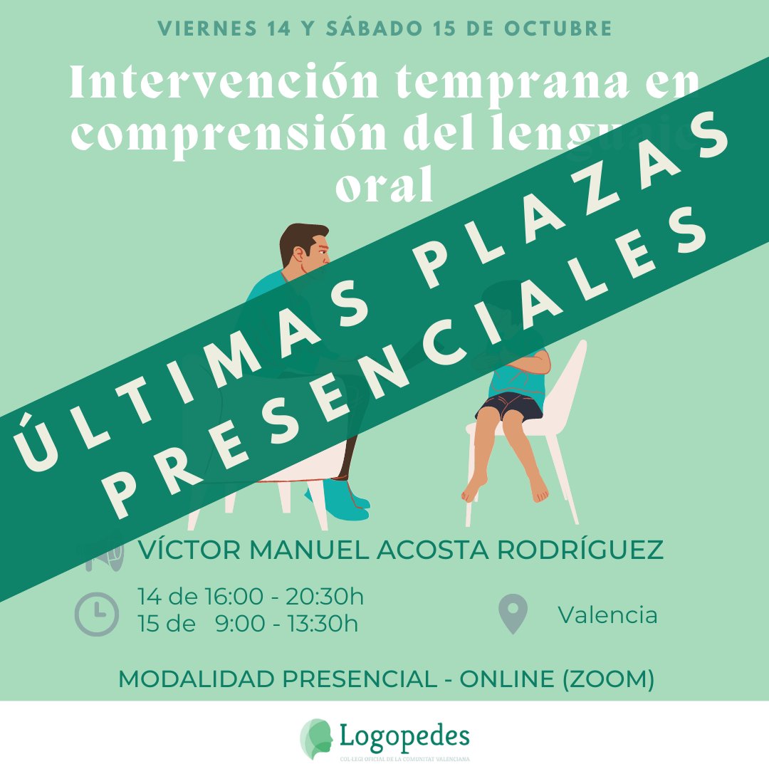 📢Solo plazas PRESENCIALES
⬛️Fecha de inscripción: hasta el 10 de octubre a las 13:00h.
⬛️Fecha del curso: 14 y 15 de octubre.
⬛️OPCIÓN GRATUITA ANUAL para los colegiados del COLCV.
📝Más información en la web del COLCV👇👇
colegiologopedas-cv.org/cursos/curso/4…