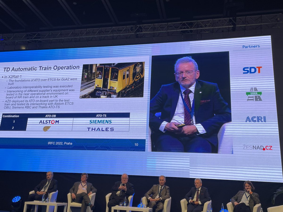vagoncz's tweet image. Michal Pavel from @azd_praha is delivering Experience with EU research @EURail_JU at #IRFC2022 in Prague. With special focus on breakthrough technologies #ATO and #DriverlessTrain.