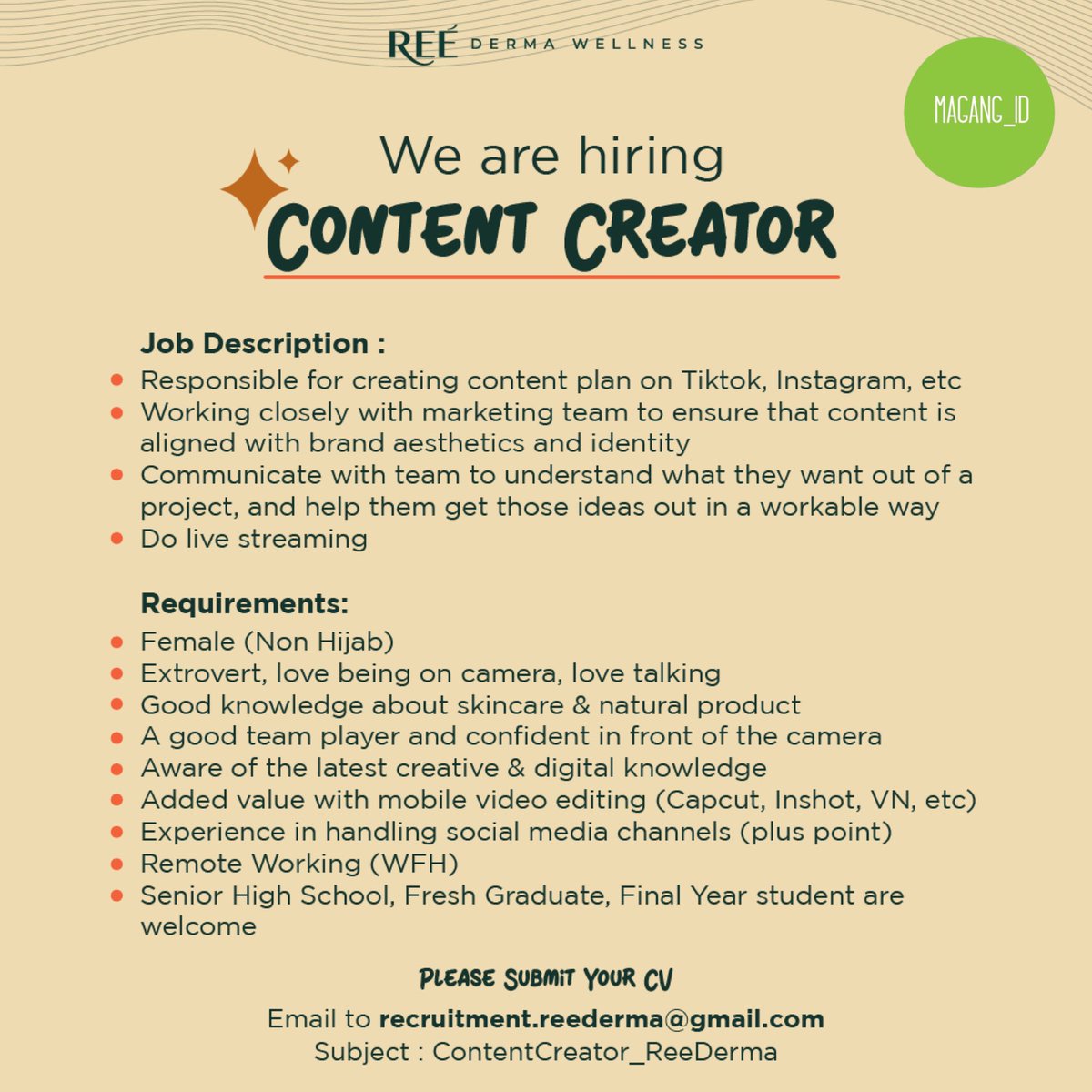 sobatmagang_id's tweet photo. We're hiring!
• Content Creator Freelance
🫶 Bisa kerja sambil rebahan soalnya remote working
#lowker #lowongan #loker #infoLoker #infoLowongan #infoLowker #LowonganKerja #magangID #infoLowonganKerja #RemoteWork #WorkFromHome #REEderma #kerjaDariRumah https://t.co/XfwBUHn0oZ