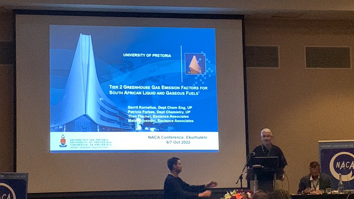 Former CAJ Editor Prof Gerrit Kornelius presenting his 36th NACA paper over a long and valuable career in Air Quality in South Africa - this paper is on “Tier 2 GHG emission factors for South African Liquid and solid fuels” <a href="/NACA_Conference/">National Association for Clean Air</a> #NACA2022