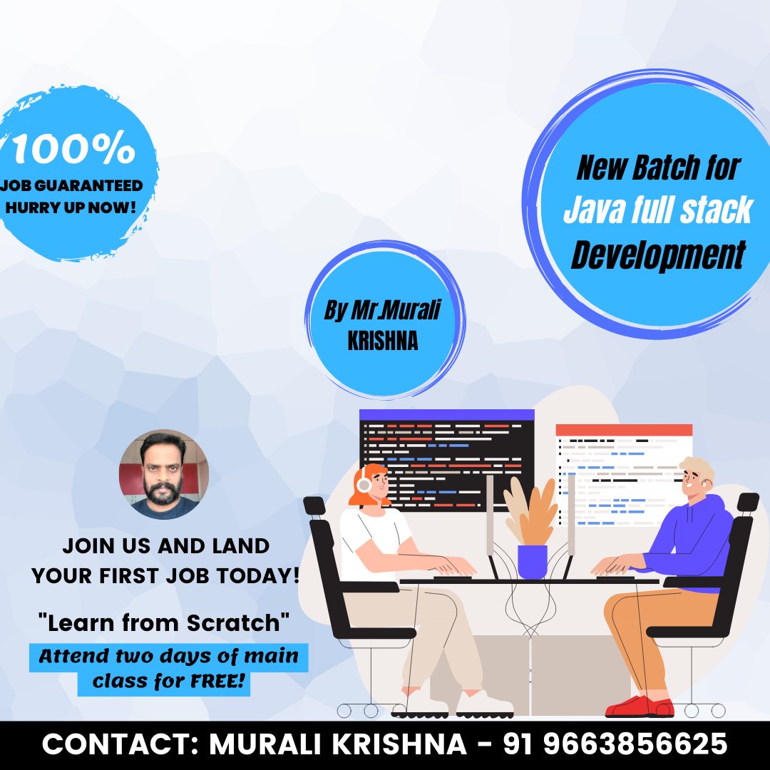 vmurali100's tweet photo. Are you looking for a job as a developer? ๐ป
Join New Batch For JAVA Full Stack Development and land your first job today!
Hash tag : #webdevelopment #webdev #webdeveloper #javascript #kotlin #backenddeveloper #nodejs #python #javascriptdeveloper #forntenddeveloper #htmlcoding https://t.co/ixcBPas2E4