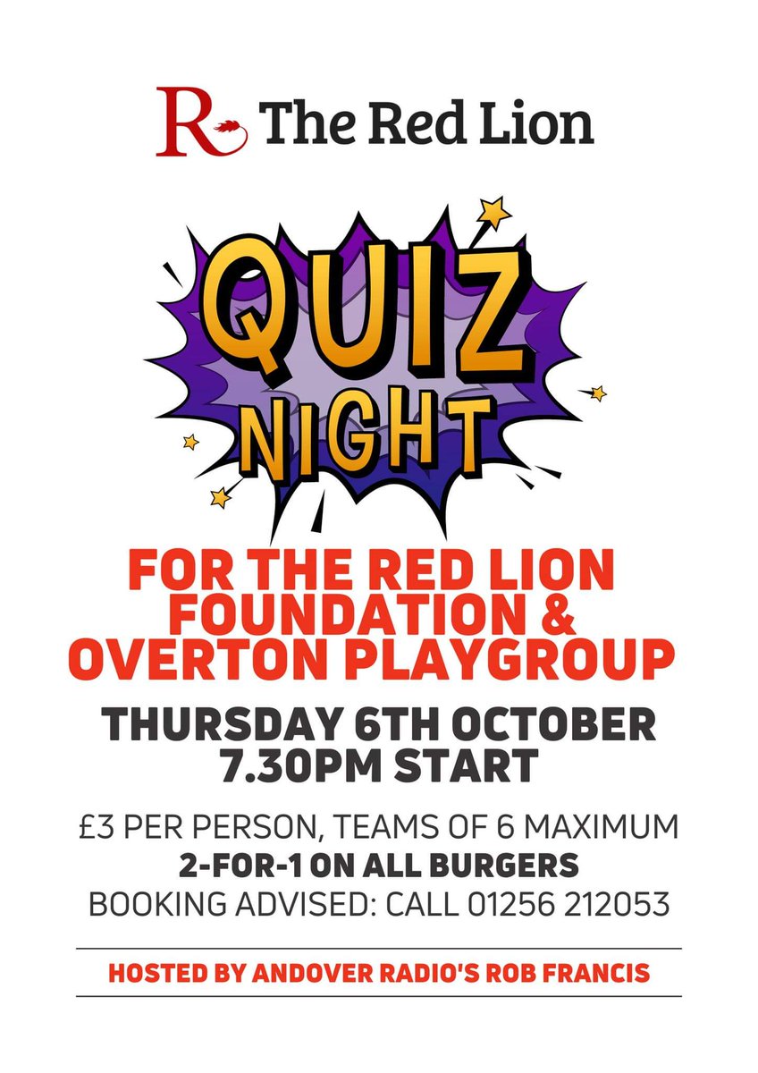 CHARITY QUIZ NIGHT TONIGHT
At The Red Lion in #Overton.