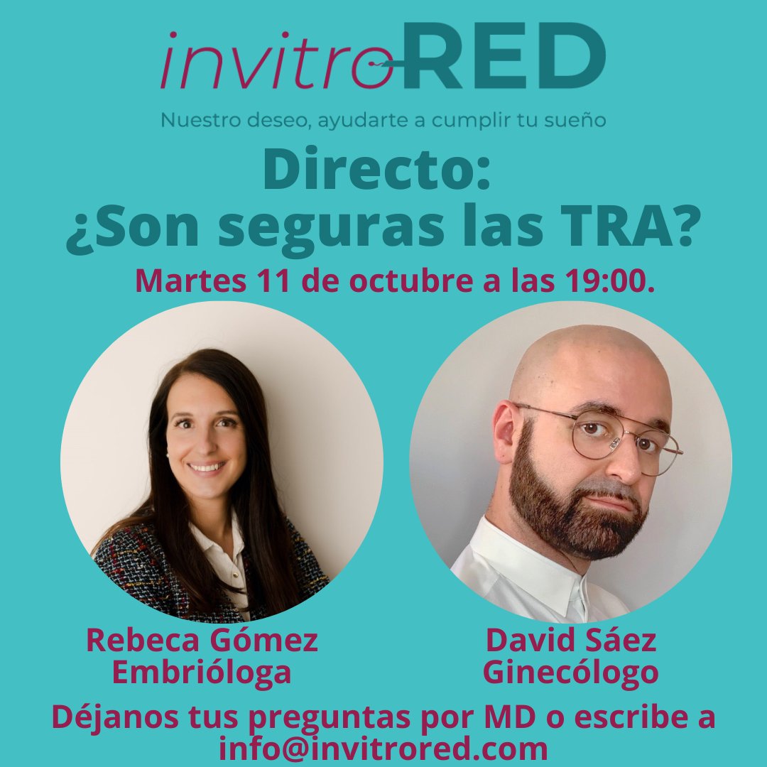 No os podéis perder este nuevo directo, de la mano de Rebeca Gómez y <a href="/DDSaezM/">David Saez</a> 
#invitrored #infertilpandy #onair #live #fertilidad #quierosermama #fiv #ivf #icsi #tratamientofertilidad #medicinareproductiva #busquedadeemabarazo #preguntaantesdeacturar #articulo #estudio