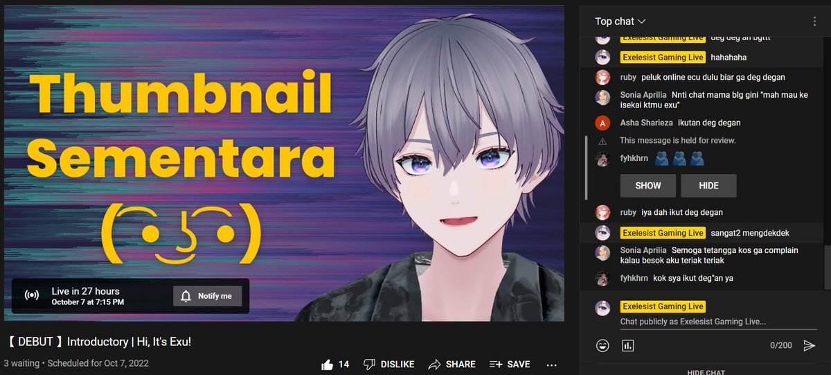exelesist's tweet photo. Debutnya besok tapi bener bener degdeg-annya sekarang. Keringet dingin bgt aku ngerasa belum prepare dan belum siap buat semuanya, termasuk thumbnail. Semoga besok baik baik aja dan lancar aja ya ಥ_ಥ.. #exchuu #VTuberUprising #VtuberDebut #VtuberSupport
https://t.co/QlLGt2J73H https://t.co/akVpTTPi5b
