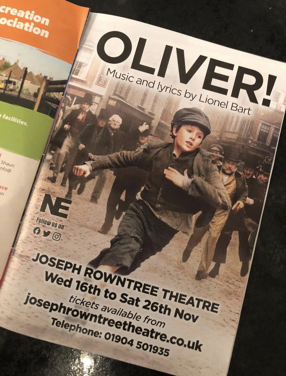 HAS YOUR HANDY MAG DROPPED on your doorstep yet There’s a great page and it’s the Oliver! Advert it looks awesome 
Tickets are selling really well 
So it’s time to GRAB YOURS …
josephrowntreetheatre.co.uk/whats-on/music… #musicals #theatre #NEMusicals