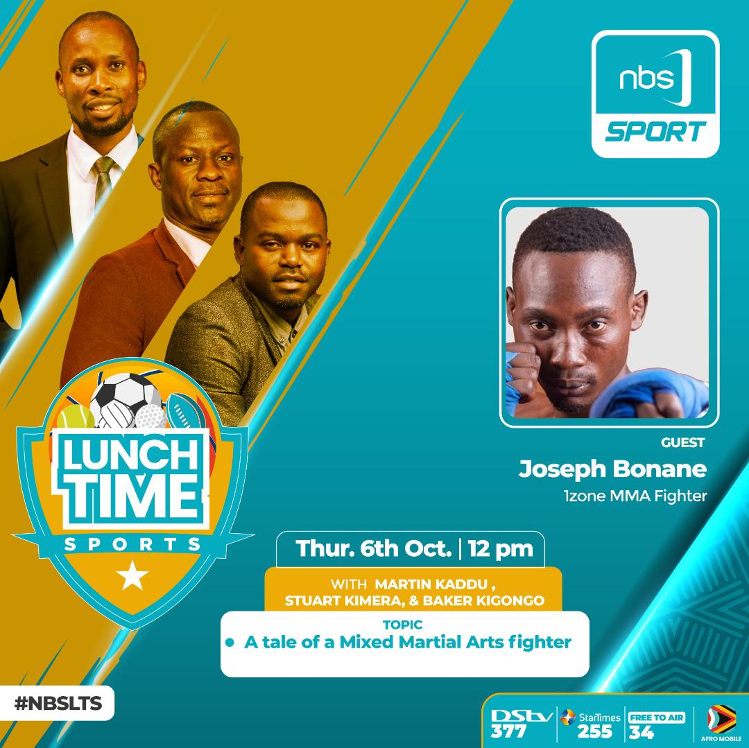NBSportUg's tweet photo. Uganda's #1ZoneMMA fighter,  Joseph Bonane will today be on #NBSLTS show to highlight us the tale of a Mixed Martial Arts fighter. 

Be part of the show from 1pm.

#NBSportUpdates | #ChampioningUgandanSport https://t.co/z677xvl2vn