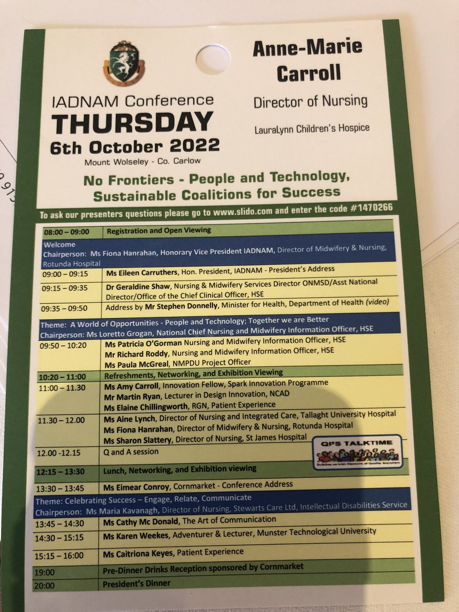 Delighted to be at @IADNAM1 conference, looking forward to 2 days of learning and networking with colleagues #iadnam #nursingleadership @LauraLynnHouse @NurMidONMSD @NmpdDskw @NCLChse @chiefnurseIRE @NMBI_ie