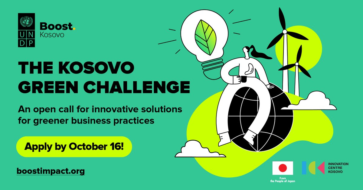 UNDP_Kosovo's tweet photo. To all #SMEs, you have 10 days left to apply for #BOOSTKosovo. @UNDP is looking for INNOVATIVE TEAMS that help address not only #EnergyCrisis &amp; #ClimateChange but also air #pollution &amp; health challenges. APPLY by 16 OCT! Together we can build a path to a climate-resilient future! https://t.co/sZW0sZxkzR