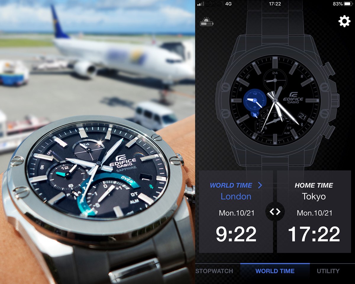 javyscasio's tweet photo. Upon arrival at your destination, there’s no need to fiddle with the crown to set the time: simply tap “<>” on the app screen between World Time and Home time, and the two times will trade places.
#javys #Edifice #SmartphoneLink #SuperSlim #Chronograph #bluetooth #solar #EQB1000D https://t.co/3kqiFgvnHu