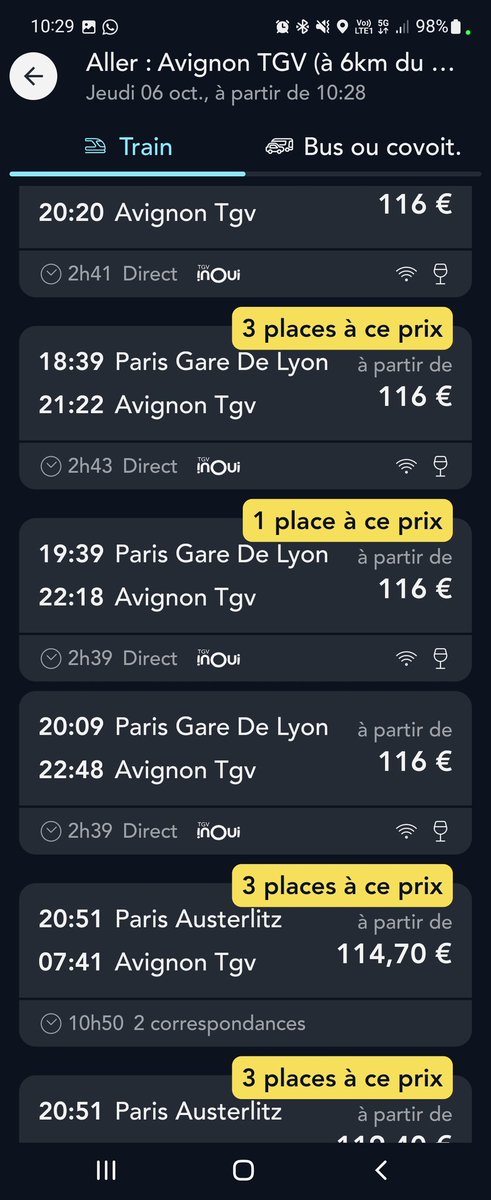 AgnsCordier1's tweet photo. Bonjour @SNCF @JPFarandou @alainkrakovitch sur tous les TGVINOUI ou il reste des places, 1 seul est ouvert aux #Idtgvmax2 et #TGVMAX. Merci de réinjecter des places #ousontleschecks https://t.co/85IIwxpS9s