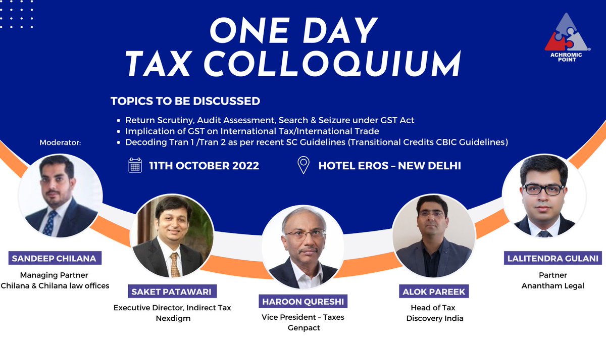 AchromicPoint's tweet image. Meet our Tax Colloquium session 3 speakers
 lnkd.in/de4Py3BP

#Tax #TaxCollection #InternationalTaxation #TransferPricing #BEPS #IncomeTax #NEFT #InternationalTax #GST #GSTAct #InPersonEvent #HybridEvent #ManagerTax #HeadTax #CFO #CFOs #IndirectTax #Finance #Accounts