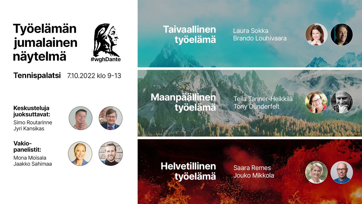 📢Viimeinen kuulutus🔥💫

Huomenna klo 9 - 13 puidaan ja viedään #työelämä ä helvetistä taivaaseen.

Ilman hyssyttelyä.

#WghDante "työelämän jumalainen näytelmä" on saatavilla vielä striiminä ja tallenteena.

Hinta vain 13 euroa.
wgh.fi/tapahtuma/tyoe…
