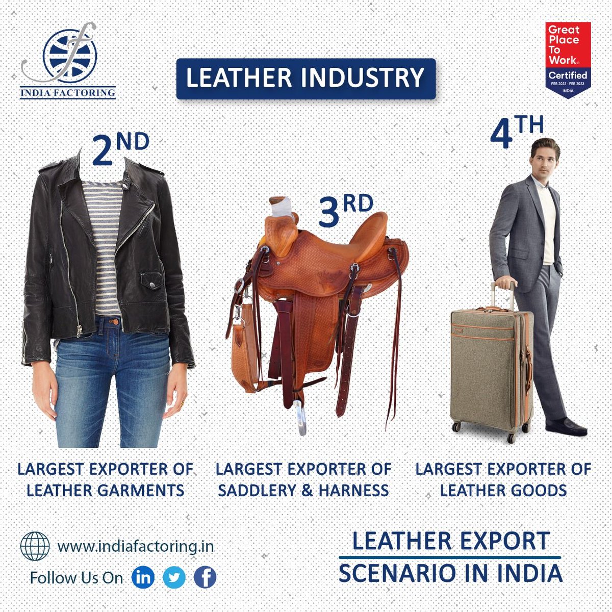 FactoringIndia's tweet photo. India Factoring’s credit-insurance support for protection against bad-debts takes care of risk management for your business.

Spread your leather business globally, visit us at https://t.co/Rt29DdRfN3

#factoring #leatherindustry #leathergarments #leathergoods #exports #invoice https://t.co/NNENWWruog