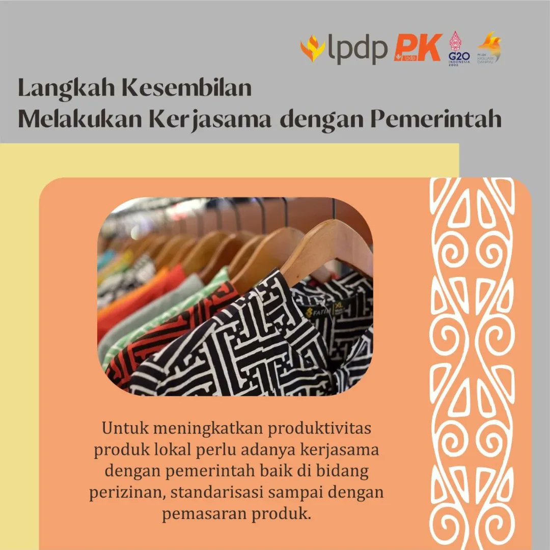 toki_stats41's tweet photo. Kampanye Sosial Day-9

Sinergi yang baik dengan pemerintah dalam hal perizinan, standarisasi, hingga pemasaran produk merupakan salah satu langkah yang penting dalam meningkatkan produktivitas produk lokal kita agar bisa berdaya saing tinggi di pasaran. https://t.co/1F56r5tElg