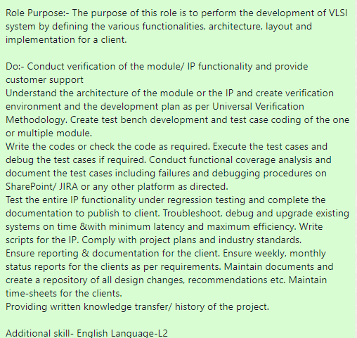denovosoftsol's tweet photo. #denovojobs #denovo
Vacancy for-VLSI Engineer
Location-Bengaluru
Experience-1-3 YEARS
External ID-1929560
Send resume β career@denovosoftsol.com
#ASICverification #clanguage #oopsconcept #vlsiengineer #TCL #developer #softwaredeveloper #pythonjobs #javadeveloper https://t.co/B68igZCa3f
