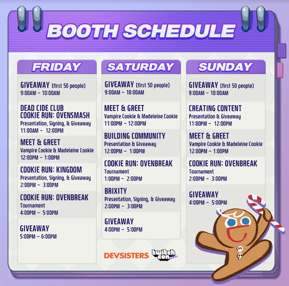 CookieRun on Twitter: "Time to Cookie Run to TwitchCon this weekend! We've  got games, giveaways, and prizes, oh my! Comment if we'll see you there 👀  🍪 https://t.co/6iFPjhdNNA" / Twitter