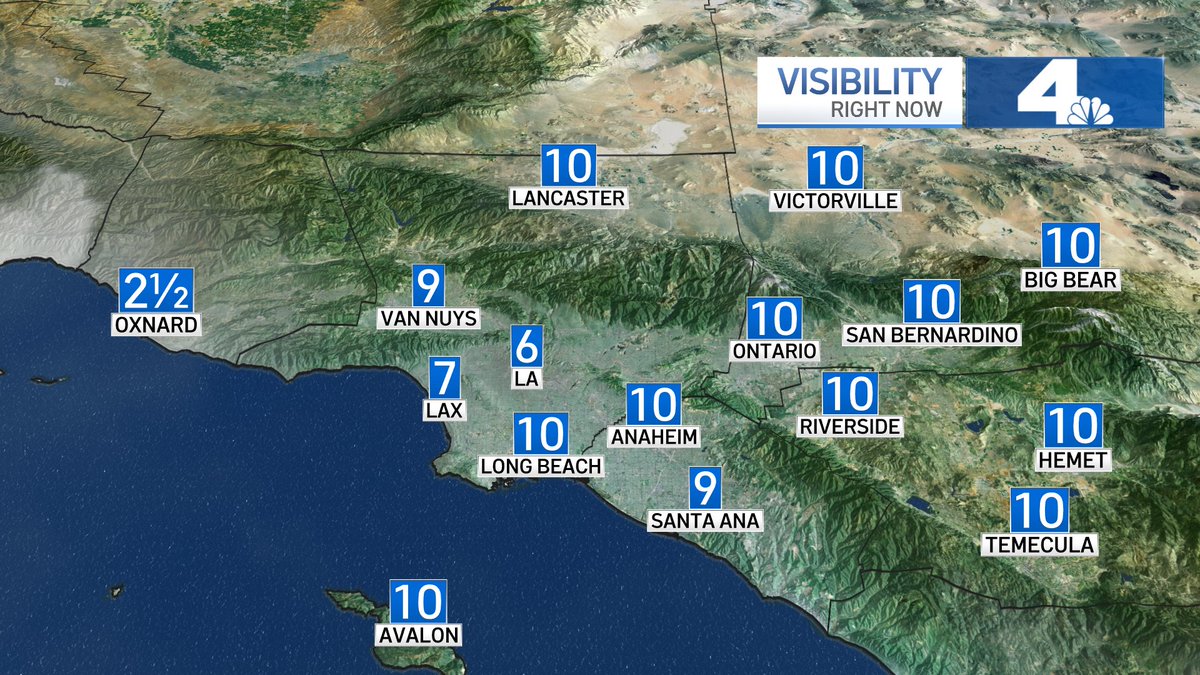Melissa_Magee's tweet photo. PATCHY FOG...starting to develop tonight, as the marine layer starts to invade the coast and the Basin. Right now, visibility is reduced to 2/12 miles in Oxnard. Here's a quick look. @NBCLA #NBCLA #PatchyFog #MarineLayer https://t.co/Ddq0VU7vce