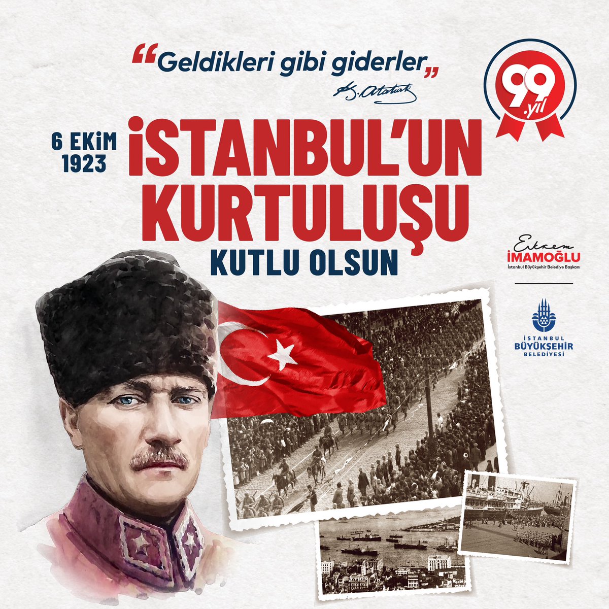 Başta Gazi Mustafa Kemal Atatürk olmak üzere İstanbul’u düşman işgalinden kurtaran tüm istiklâl kahramanlarını, şehit ve gazilerimizi rahmet ve minnetle anıyoruz.🇹🇷

#İstanbulunKurtuluşu
