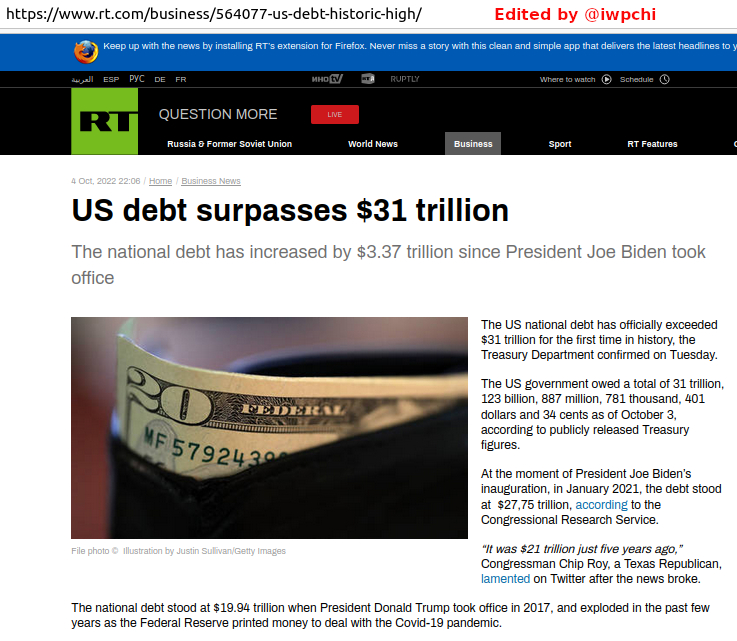 IWPCHI's tweet photo. #WhyRevolution? Because the #USNationalDebt has now surpassed $31 TRILLION dollars! Aren't we lucky that no one in the US government has dared to call for a meeting of the "Estates General" to expose the depth of the corruption in US Govt that has led to this economic timebomb? https://t.co/z0jJy0Jlto