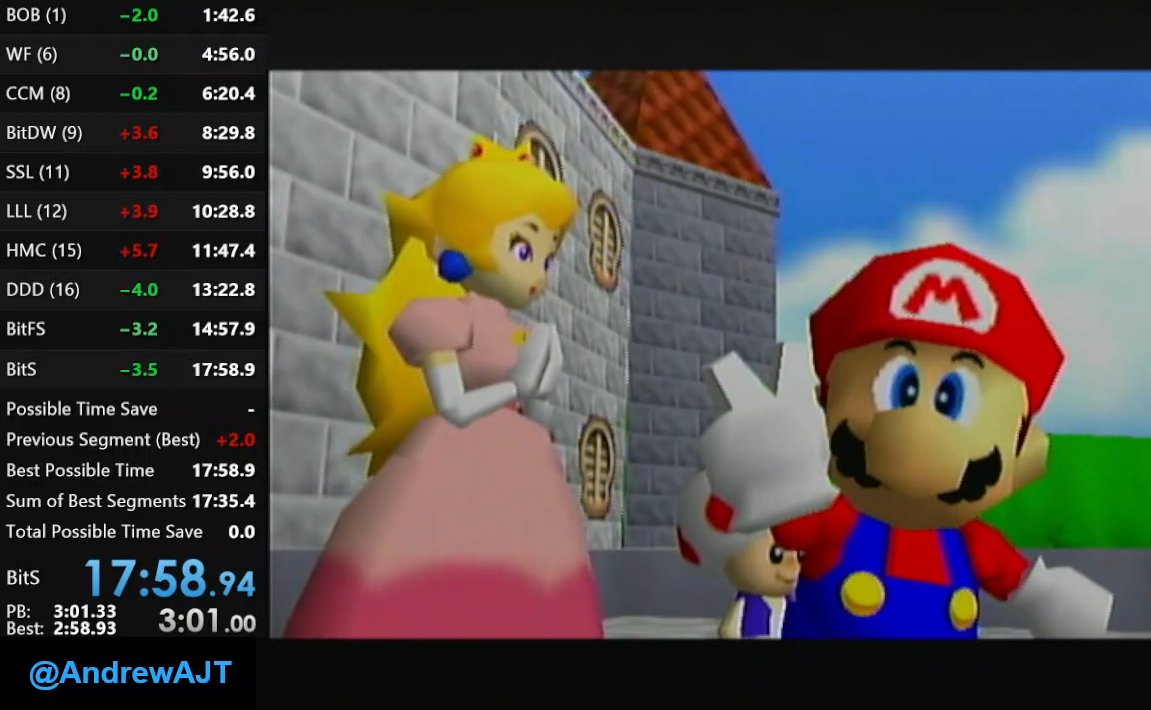 AndrewAJT's tweet photo. I DID IT!! Sub 18min PB in 16 Star! Really good run overall other than losing 10-12s to BLJ's. Super happy that I was finally able to accomplish this! Will upload to YouTube eventually😃#sm64 #speedrun #WiiVC https://t.co/JkuFjB1GHl
