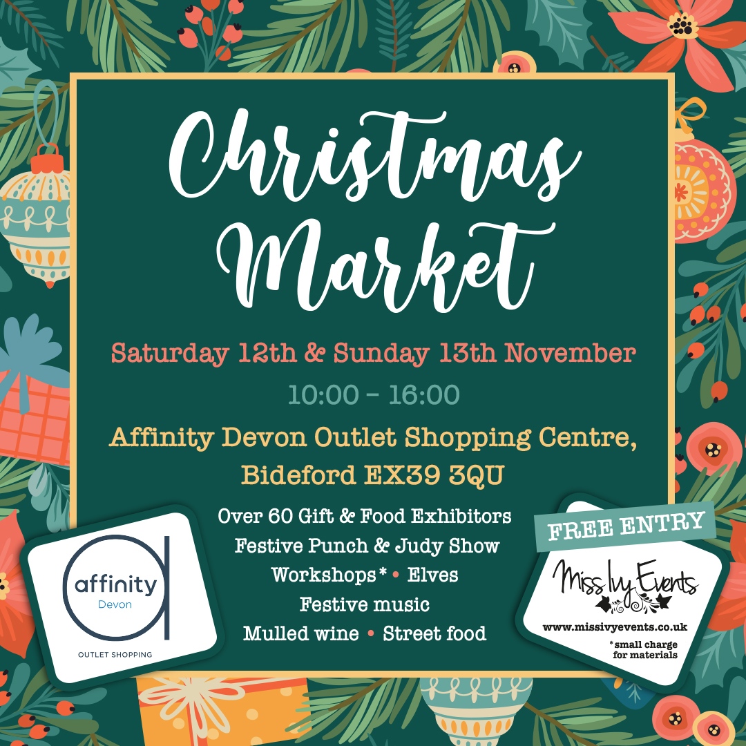 AffinityDevon's tweet photo. ⭐️ BIDEFORD CHRISTMAS MARKET ⭐️

Our Christmas market is BACK this November! 
Join us at Affinity Devon between 10am - 4pm on Saturday 12th &amp; Sunday 13th November.

#bidefordchristmasmarket #christmasmarketnearme #christmasmarket #affinitydevon #festivemarket #festivefood https://t.co/J8EkqRYyYB