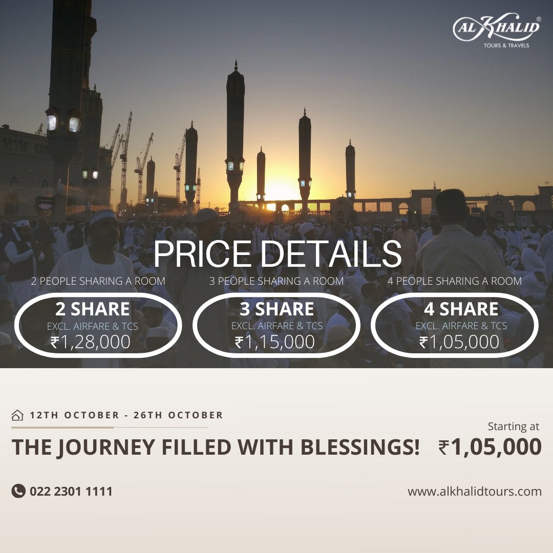 alkhalidtours's tweet photo. Allah is waiting to bless you! Yes, you heard that right... In The Quran Allah says, "Whoever comes to Me walking, I will come to him running".
So what are you waiting for? Book Your Umrah now! 

For bookings call on 022 2301 1111.

#umrah #umrah2022 #alkhalid #umrahtrip https://t.co/NCr2KxIXcR