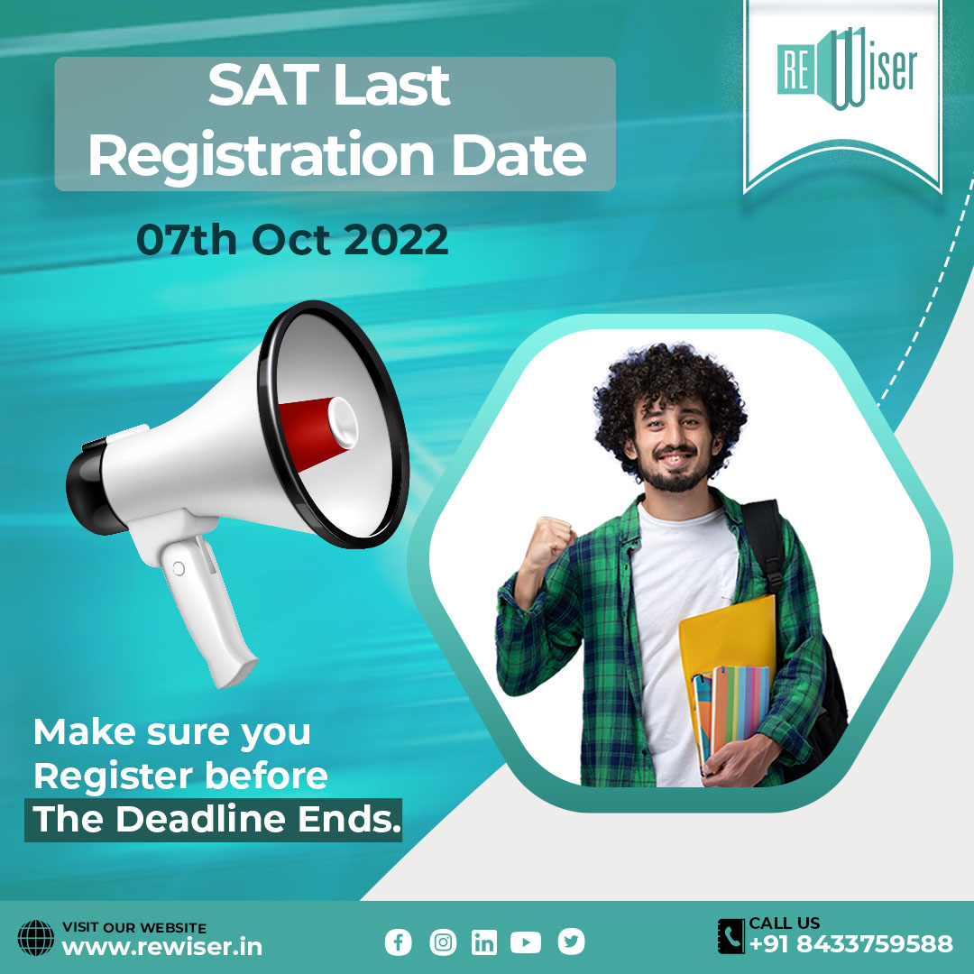 _ReWiser's tweet photo. โ ๏ธ One day left for SAT Exams 2022 Registration. Make sure you register before it ends.
#rewiser #ACTTest #ACT #ACTTestPrep #TestPrep #SAT #SATACT #ACTTips #USAdmission #TestPrepIndia #USA #Universities #SATPrep #CollegeAdmissions #ACtTips #ACTMath #ACTExam #ACTprep #ACTtestprep https://t.co/zm0nd2jgCp